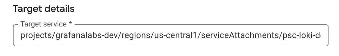 Enter Service Attachment URI