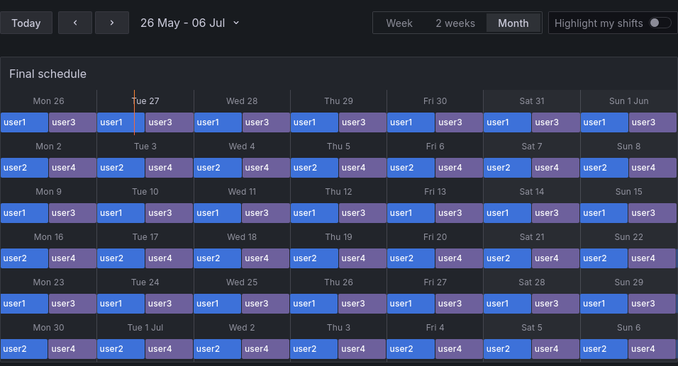 Final schedule