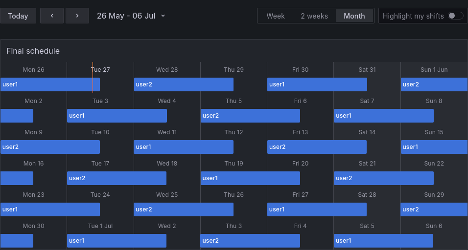 Final schedule