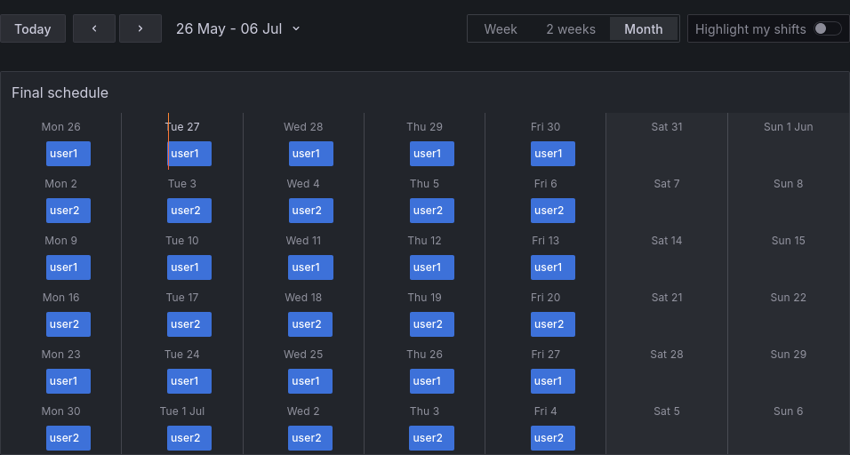 Final schedule