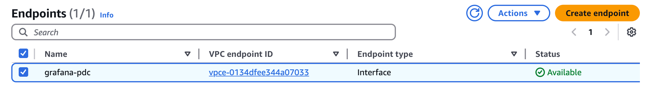 An endpoint with Status: “Available”