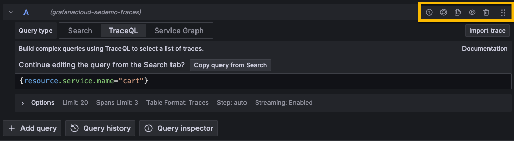 The additional options toolbar