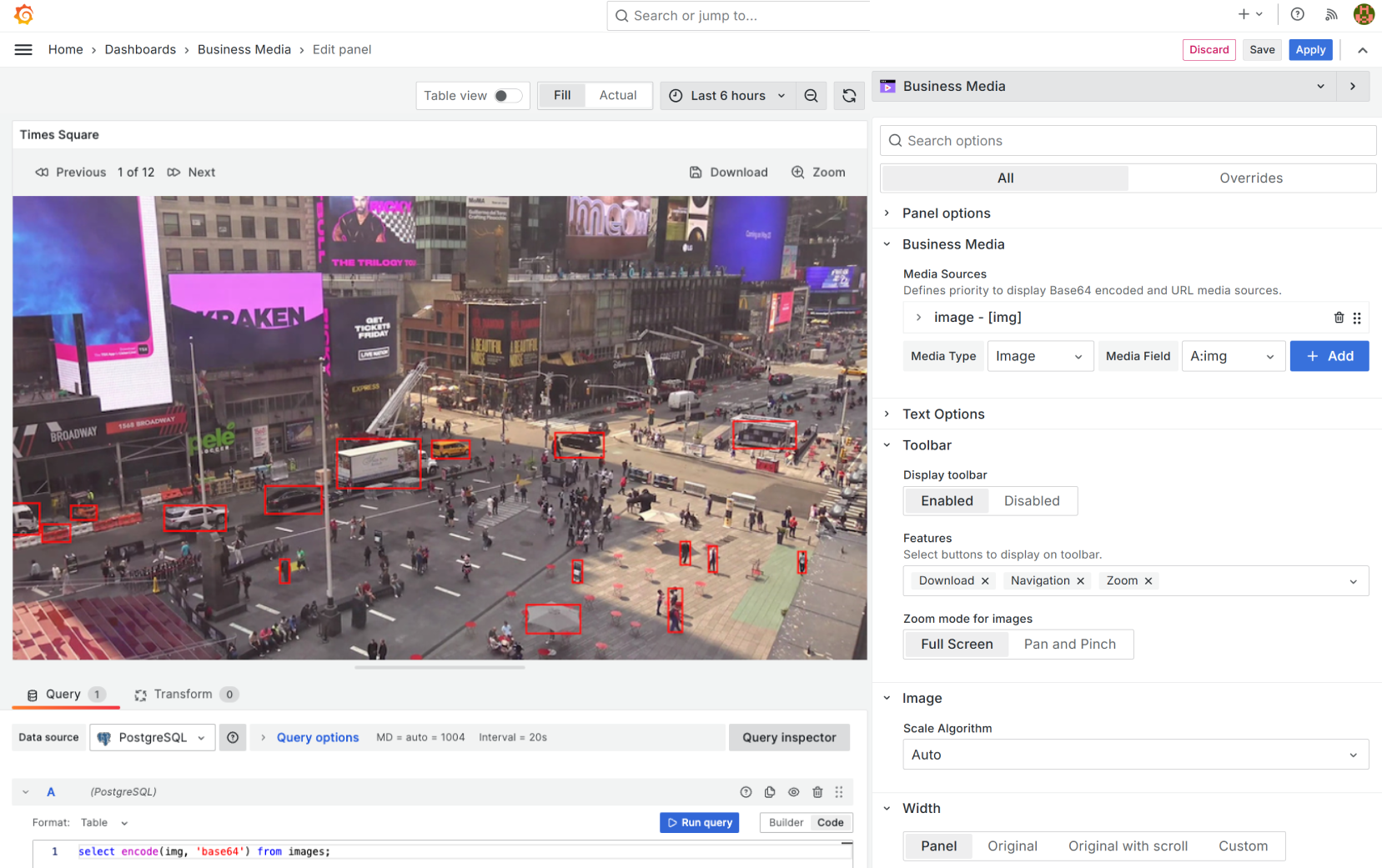 The Business Media panel renders images on Grafana dashboard