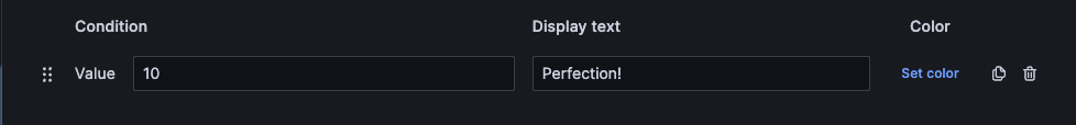 The value 10 mapped to the text Perfection!