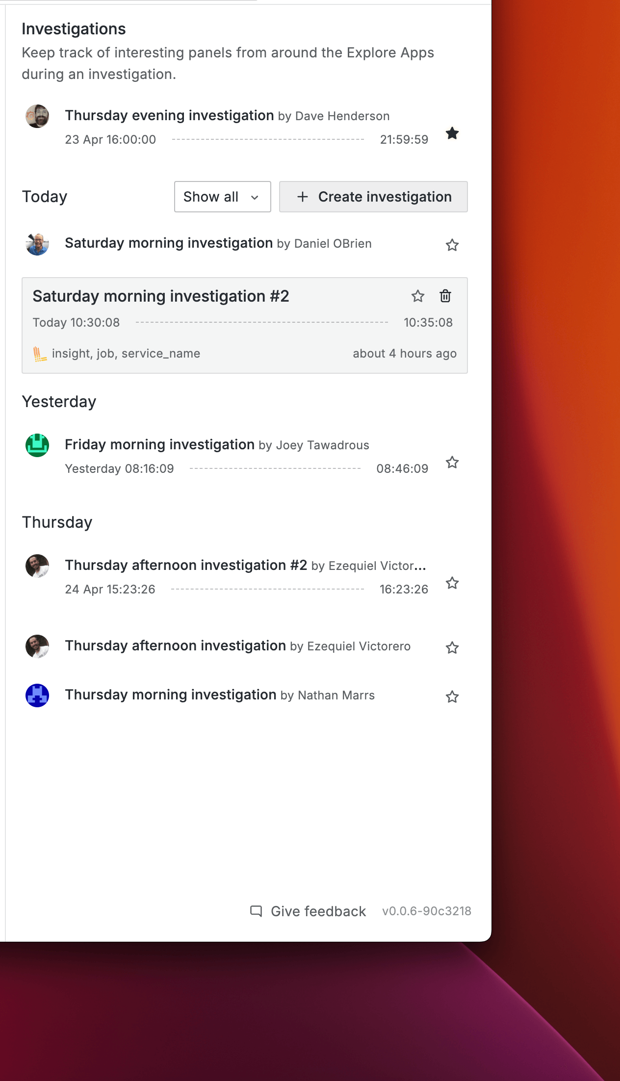 List your and other's investigations. List your and other's investigations.