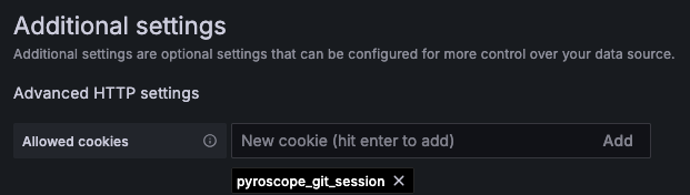 Additional data source settings for Pyroscope source code integration