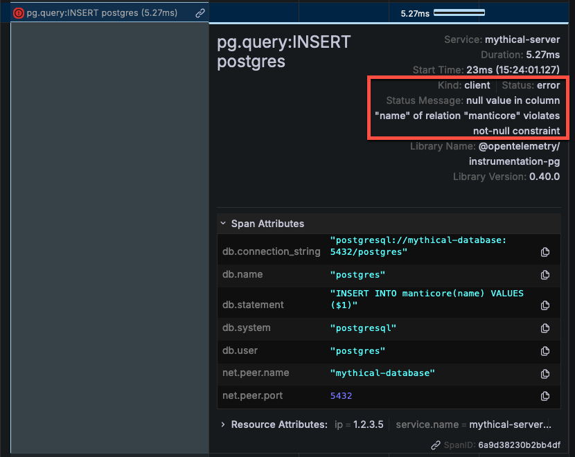 Error span for INSERT