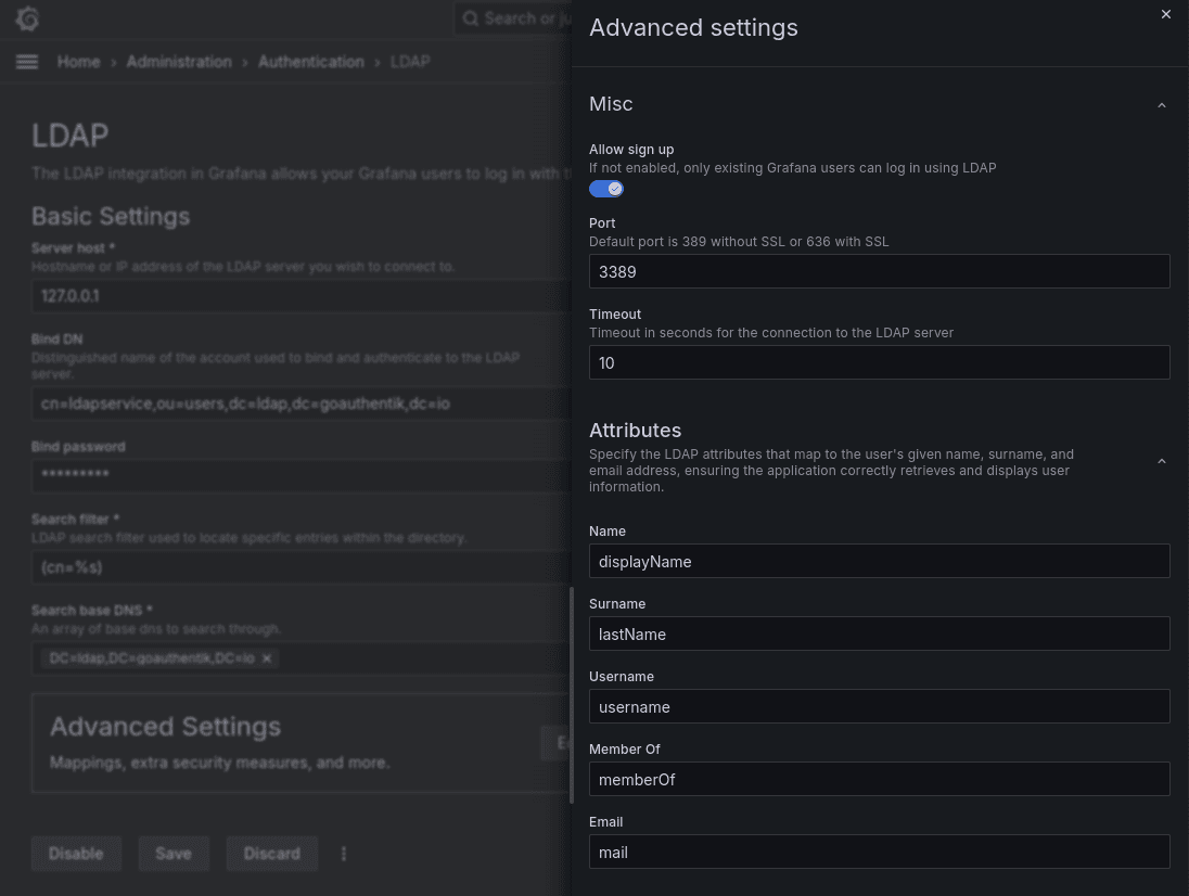 A screenshot showing LDAP setup.