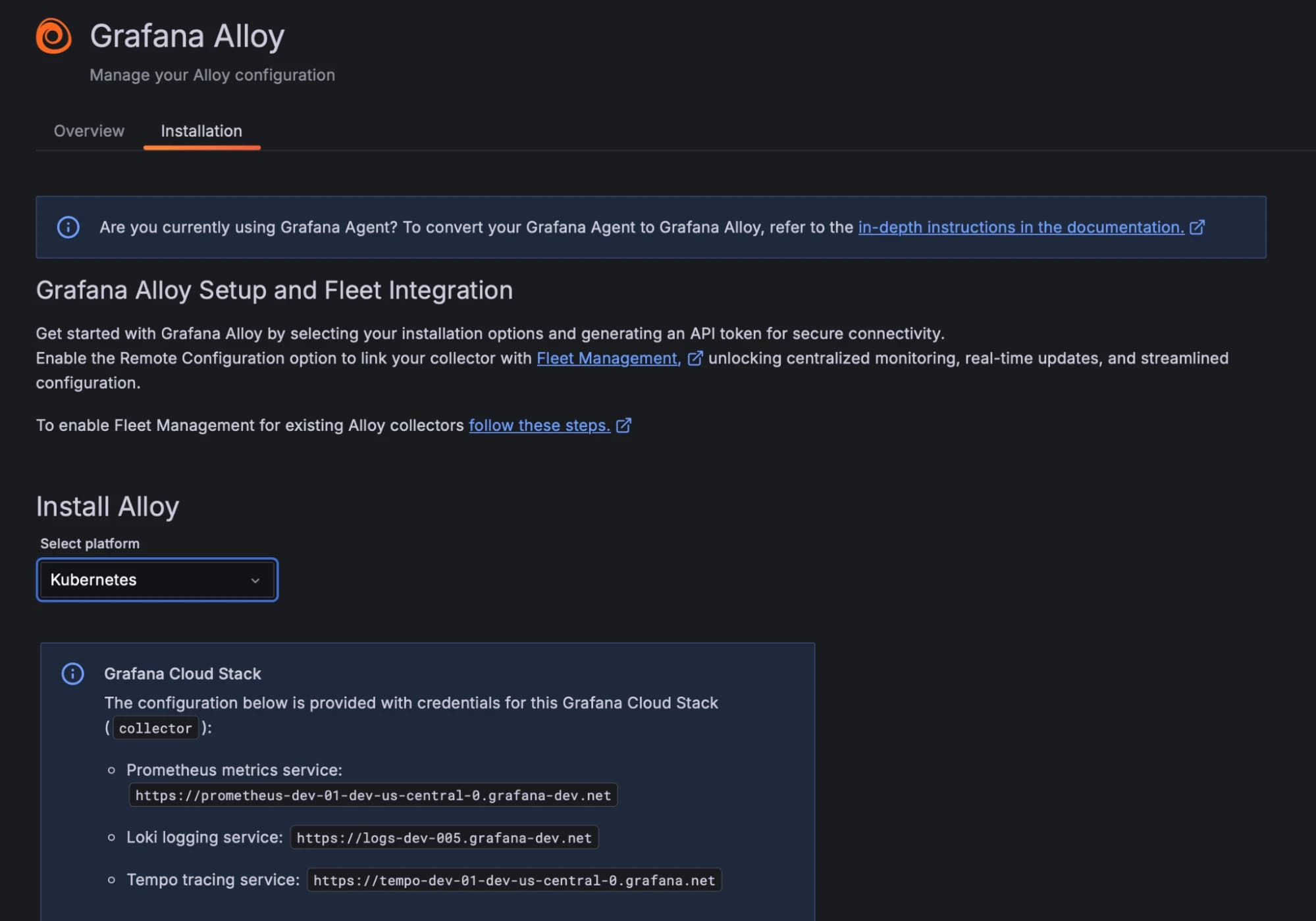 Grafana Alloy installation page