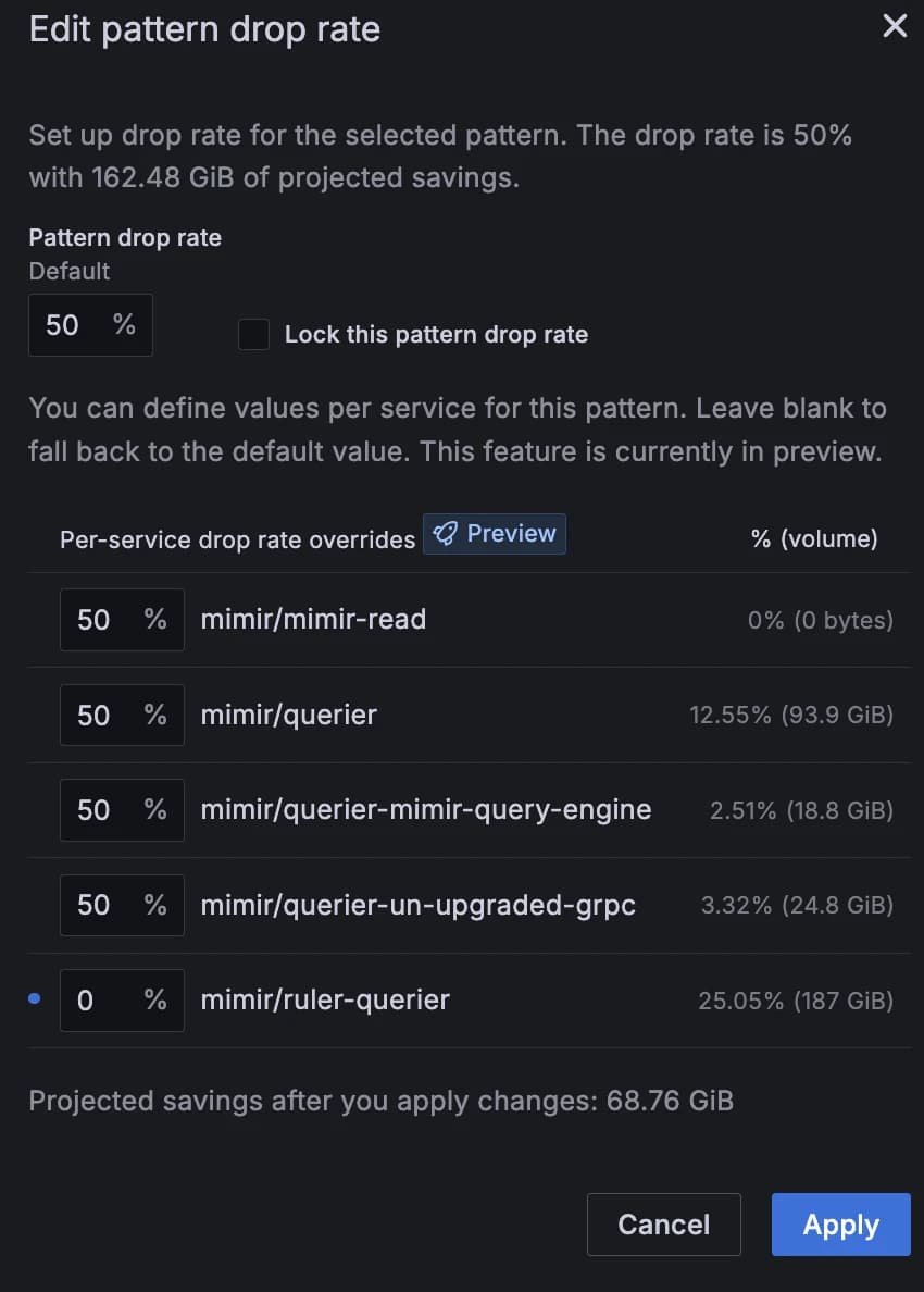 Edit pattern drop rate menu